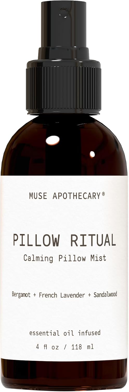 Muse Apothecary Pillow Ritual - Aromatic, Calming and Relaxing Pillow Mist, Linen and Fabric Spray - Infused with Natural Aromatherapy Essential Oils - 4 oz, Bergamot + French Lavender + Sandalwood
